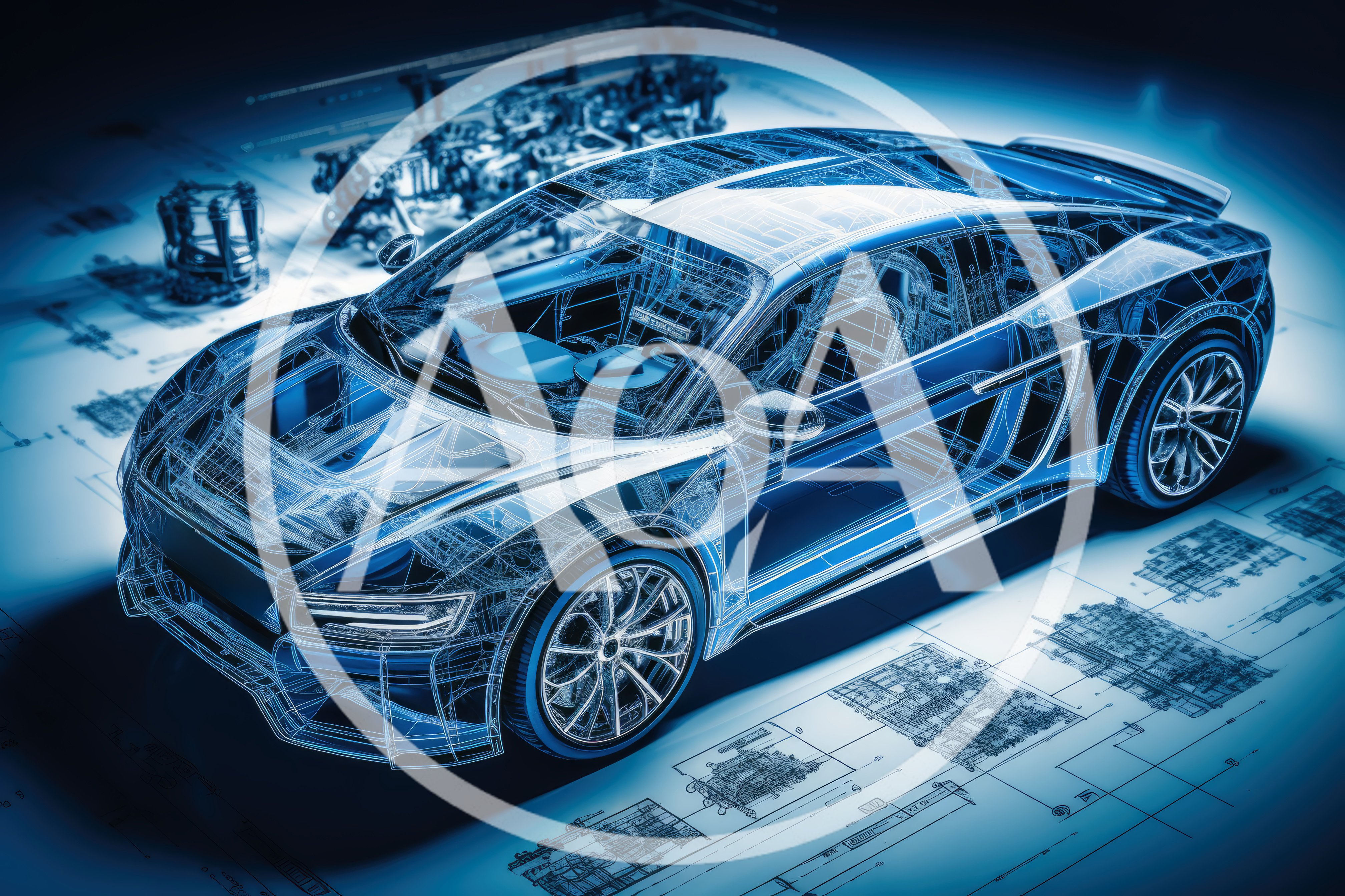 Digital Wireframe Model Of A Sports Car