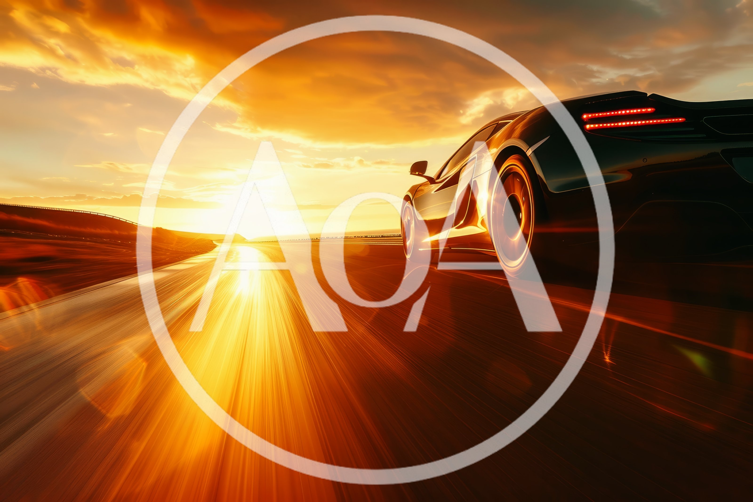 Supercar Driving Fast On Highway At Sunset