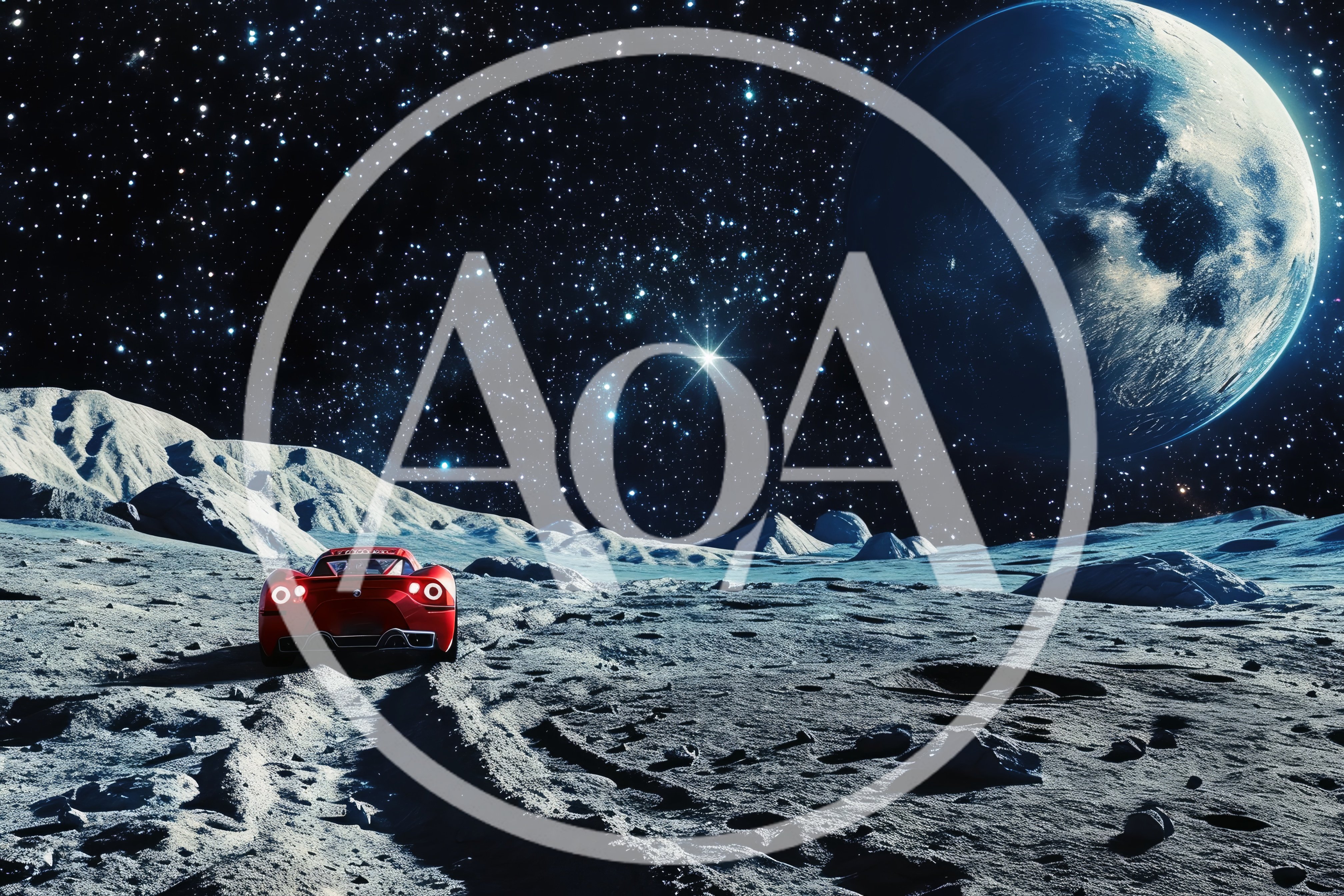 Red Sports Car Driving On The Moon Surface