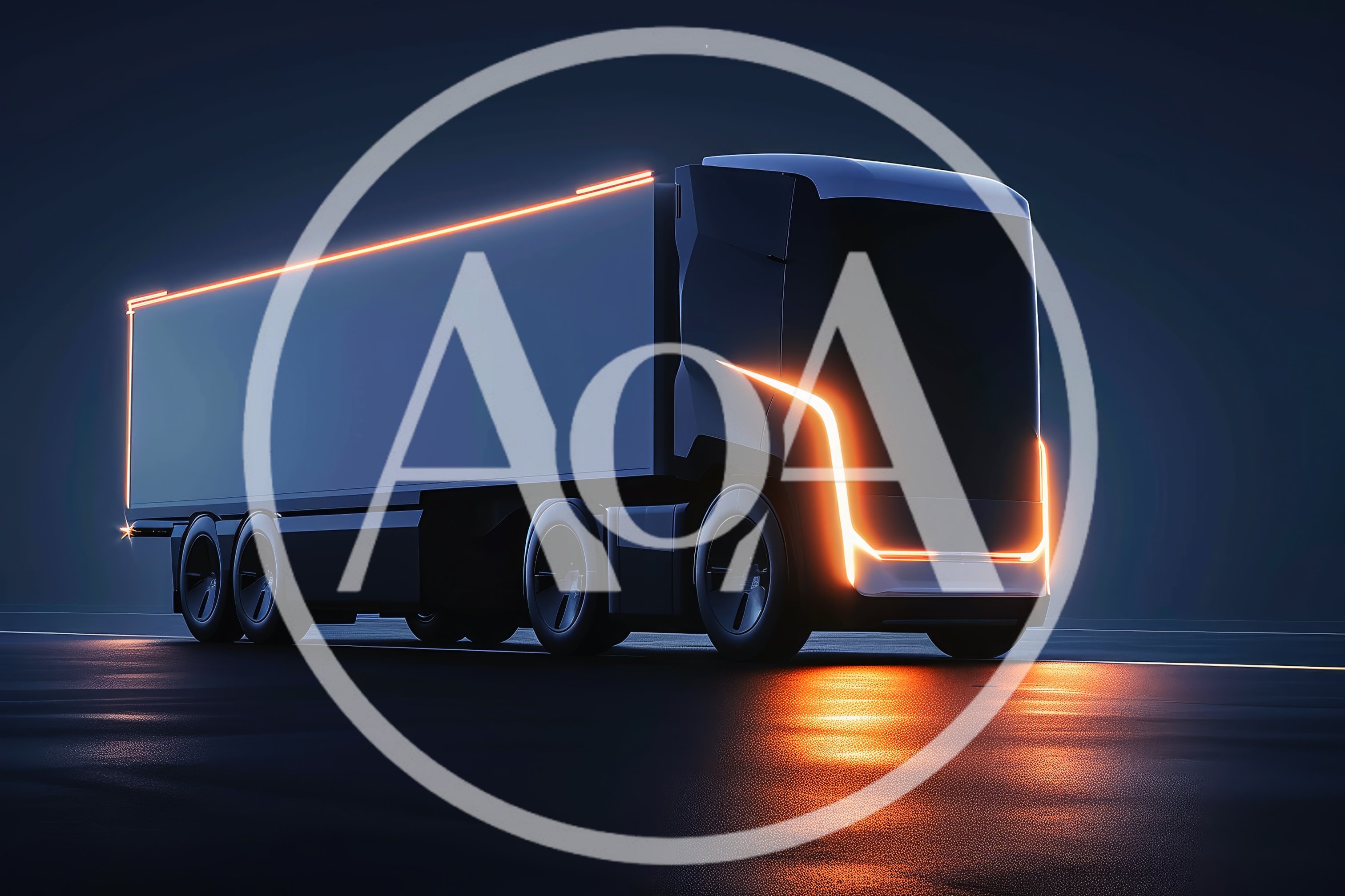 Futuristic Electric Semi Truck With Glowing Orange Accents