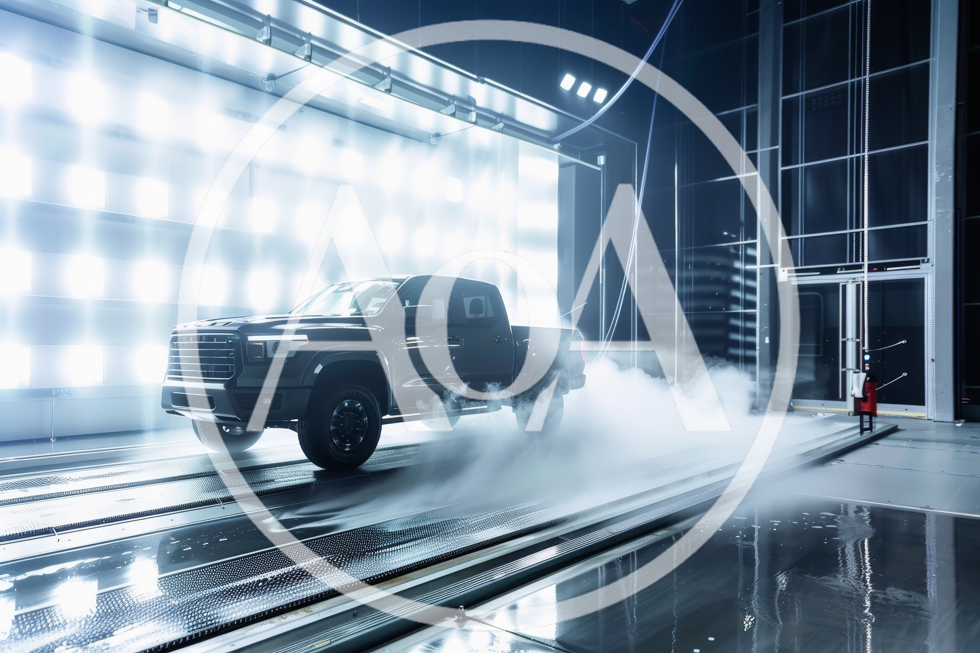Pickup Truck Undergoing Aerodynamic Wind Tunnel Testing