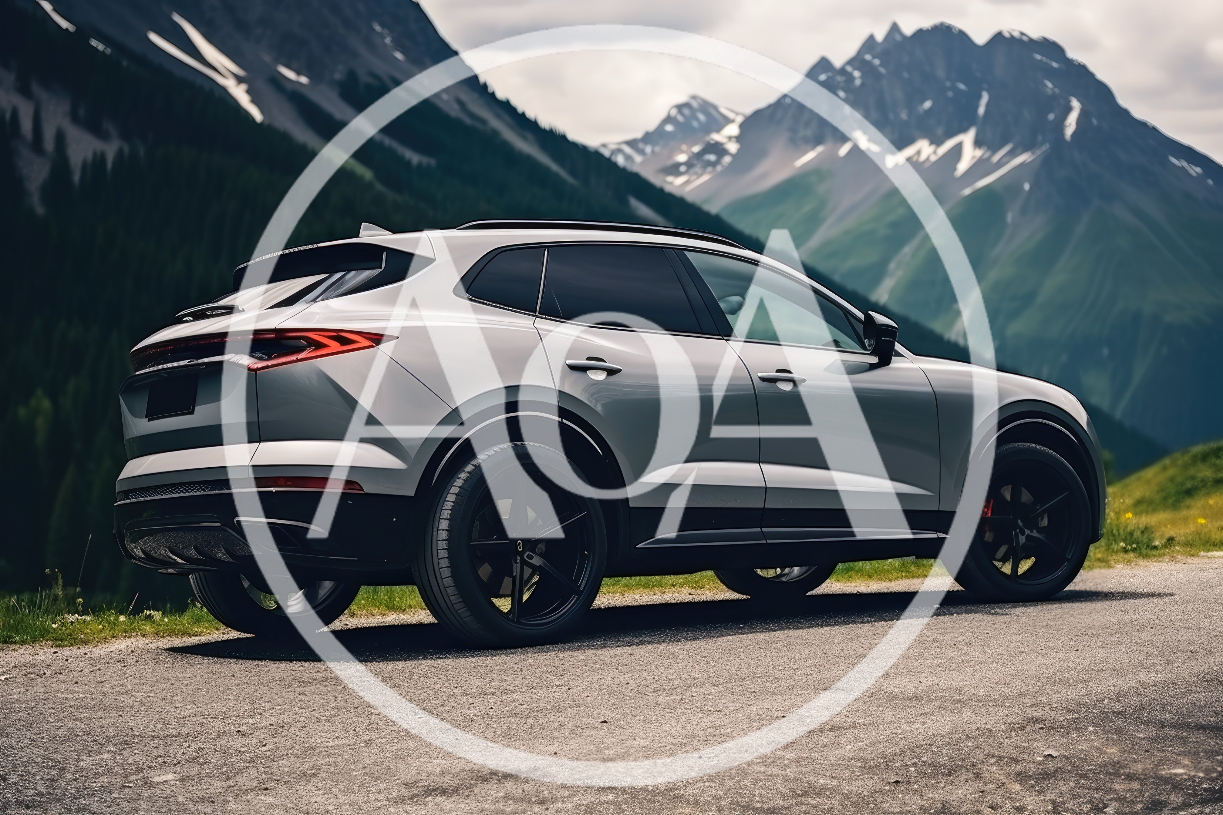 Silver Luxury SUV Parked On Mountain Road