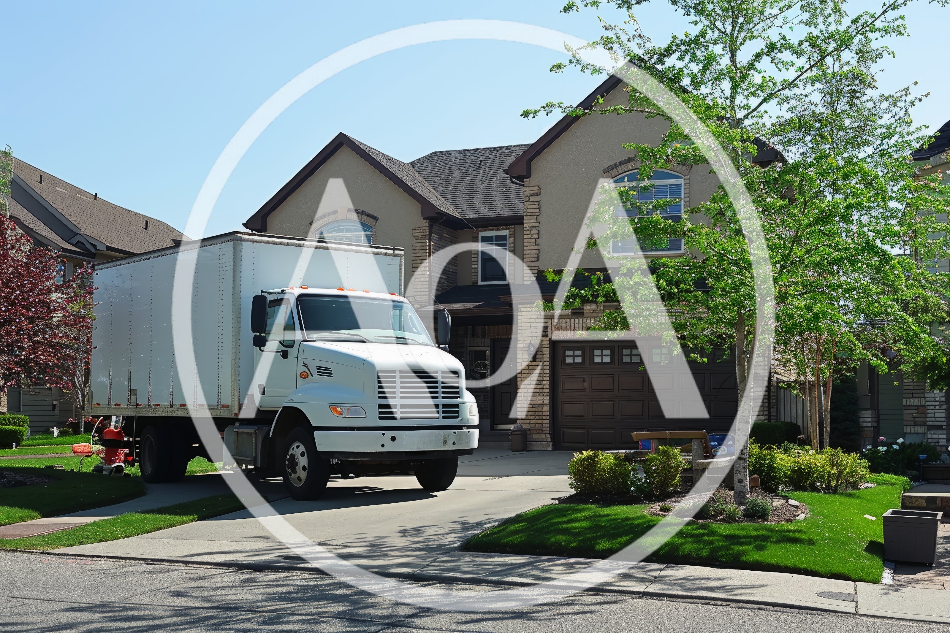 White Box Truck Parked In Residential Driveway