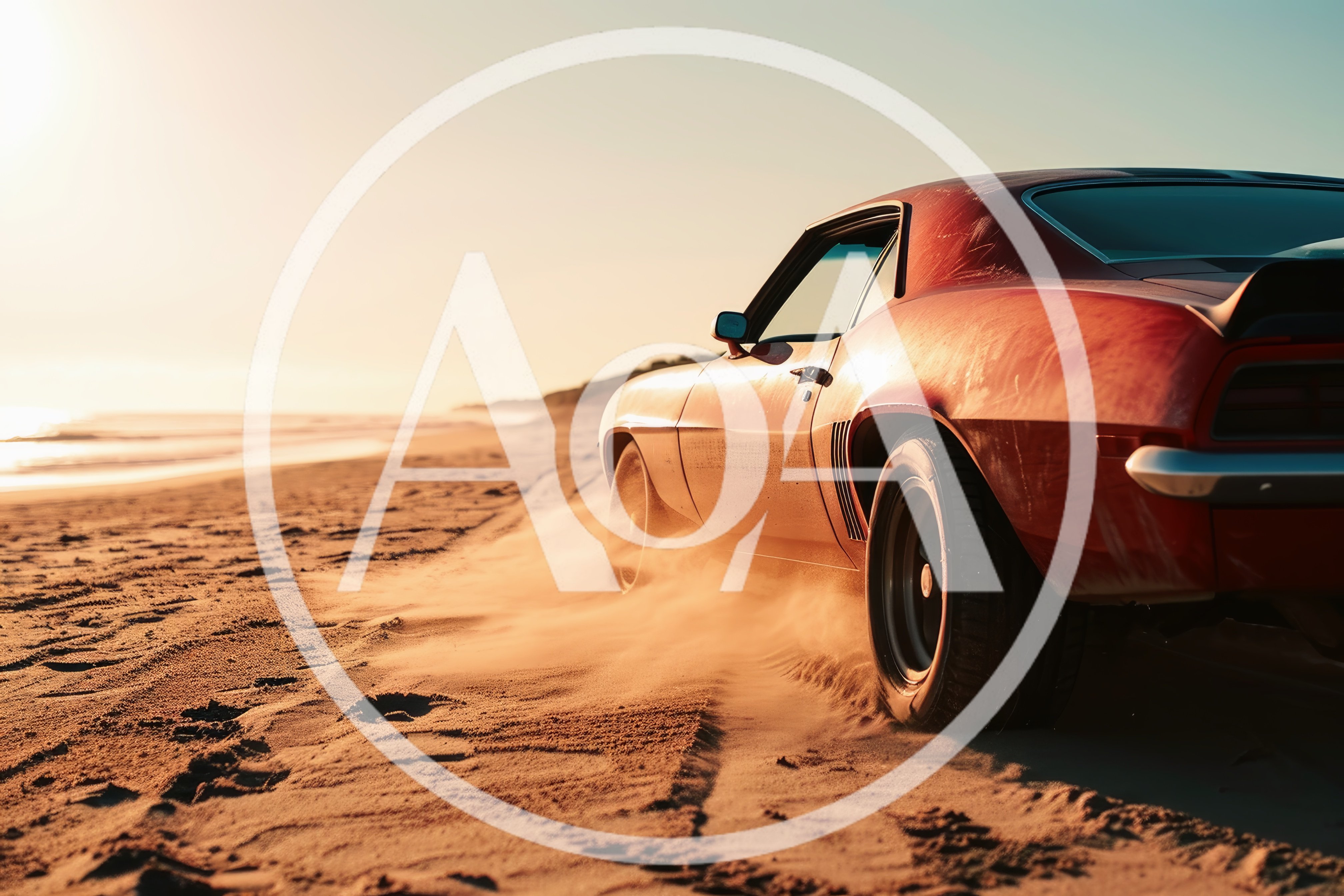 Red Muscle Car Driving On Sandy Beach