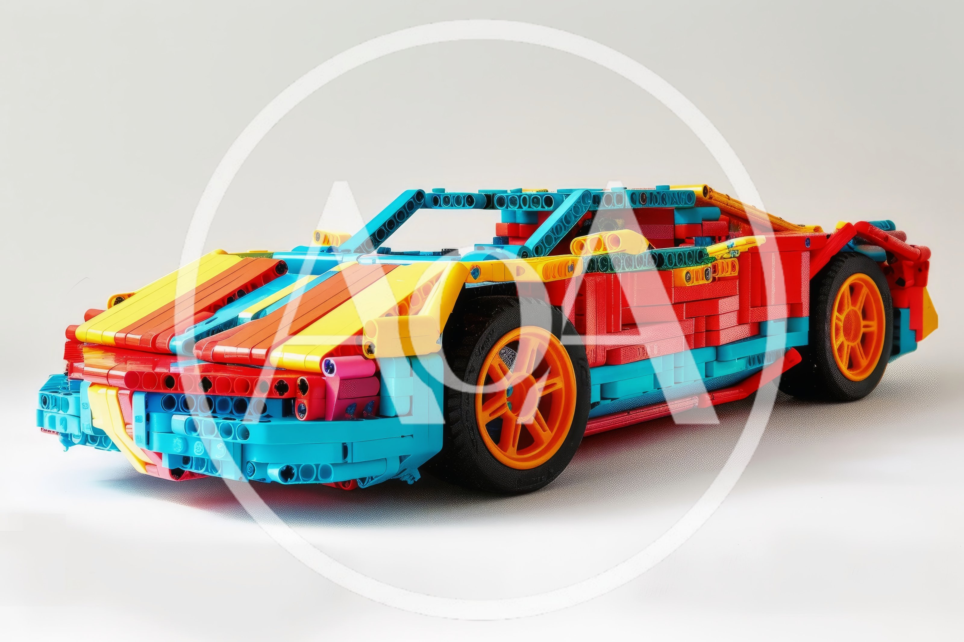 Colorful Toy Sports Car Built From Plastic Building Blocks