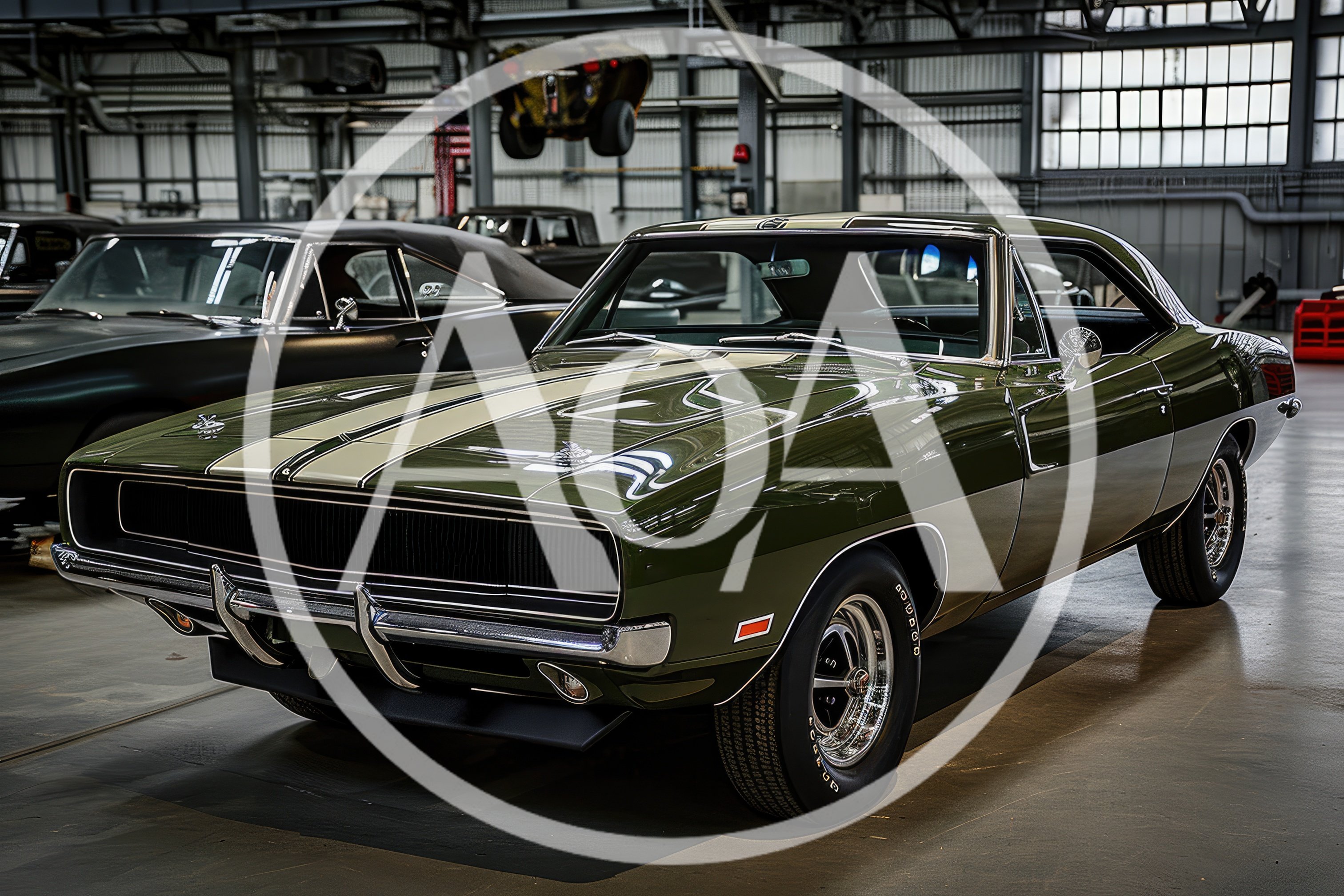 Classic Green Dodge Charger Muscle Car In Warehouse