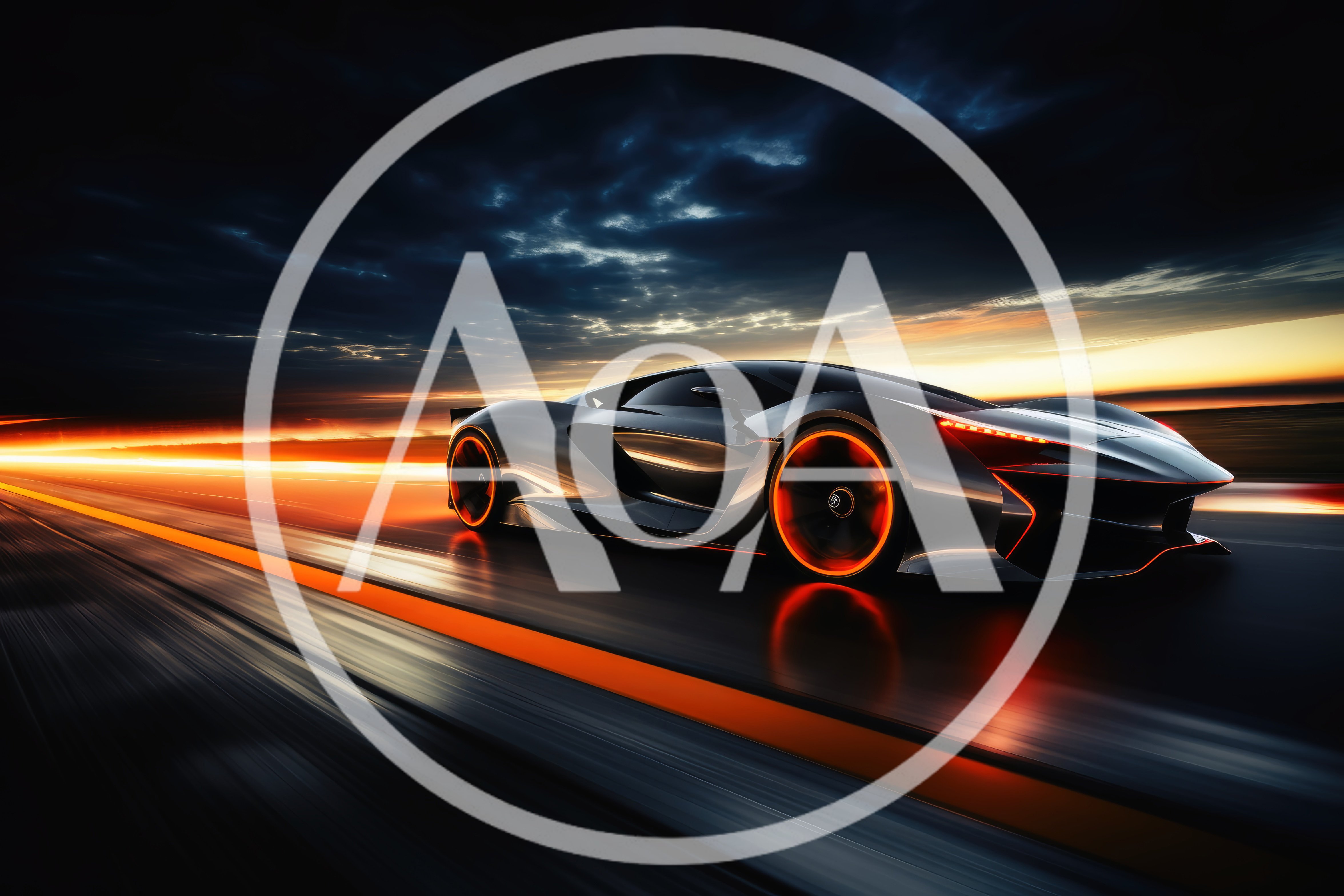 Futuristic Sports Car Speeding On A Highway At Sunset