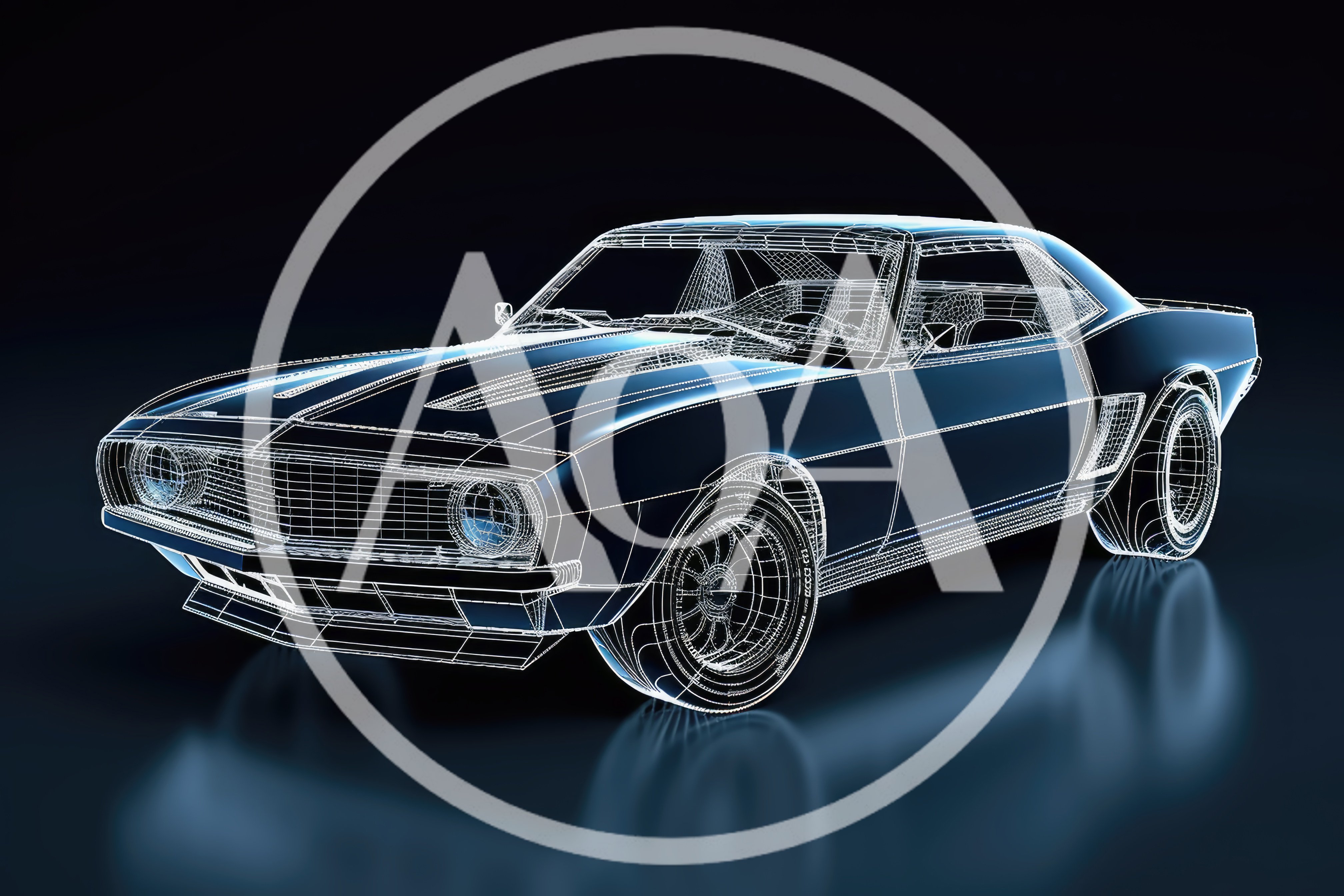 Wireframe 3D Model Of A Classic Muscle Car