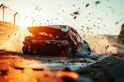 High Speed Race Car Crash On Track