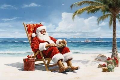 Santa Claus Relaxing In A Beach Chair