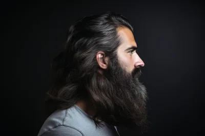 Profile Portrait Of A Man With Long Hair And Beard