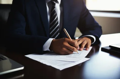 Businessman Signing Important Documents At Office Desk