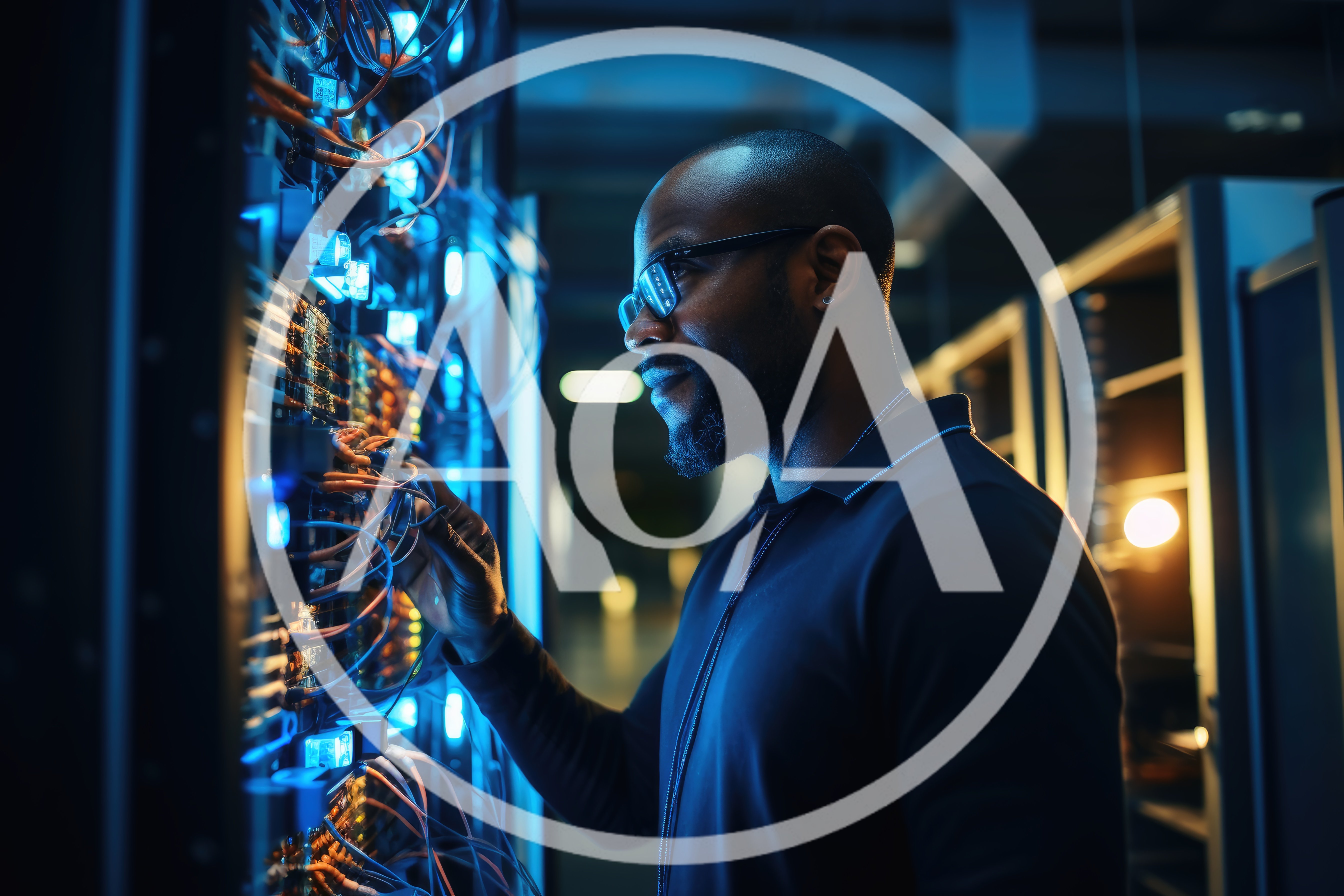 IT Technician Working On Server Rack In Data Center