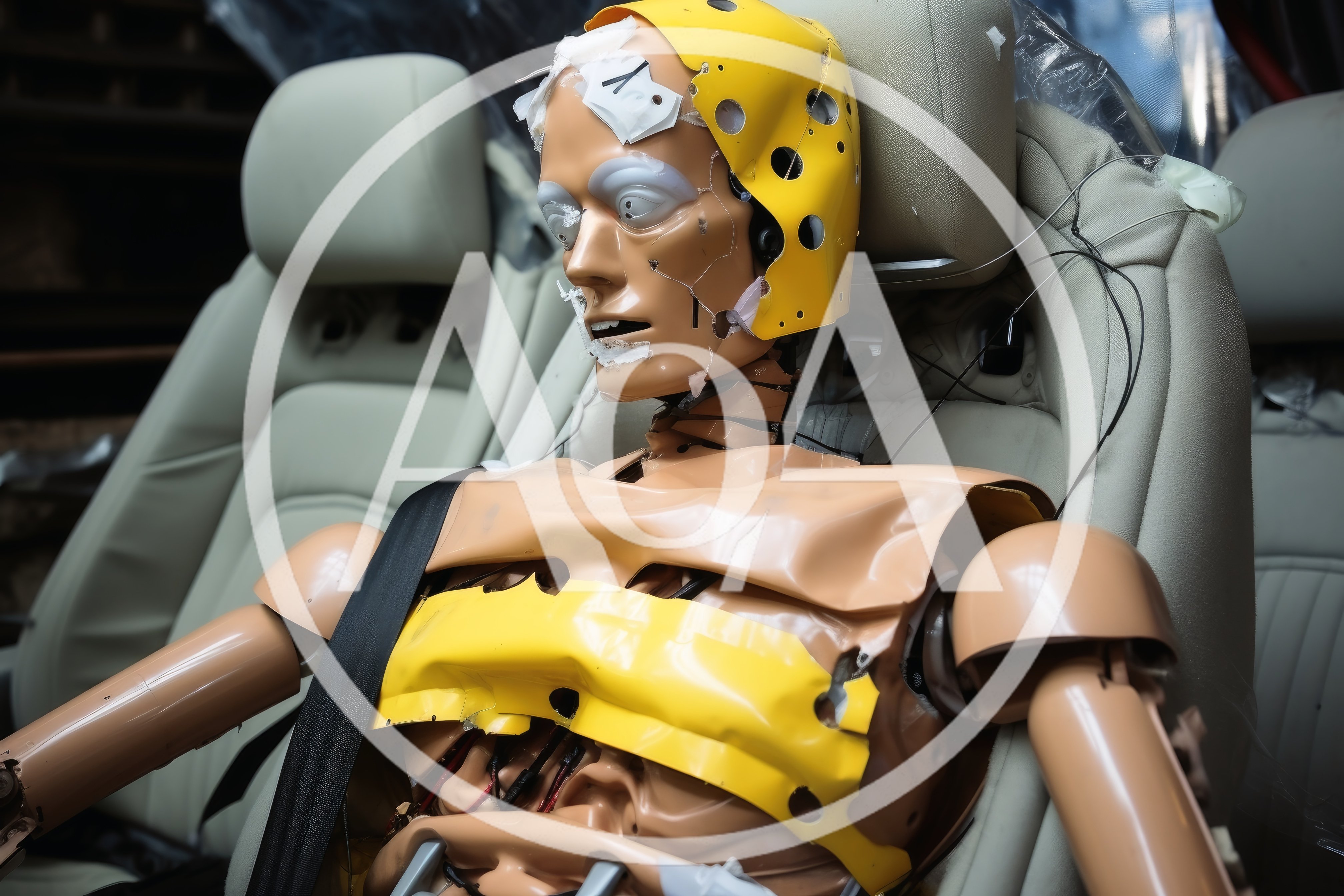 Crash Test Dummy Seated In Vehicle Interior