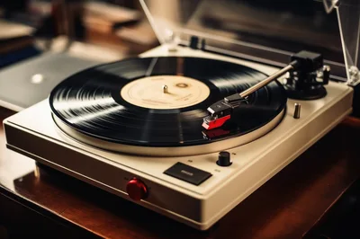 Vintage Turntable Playing A Vinyl Record