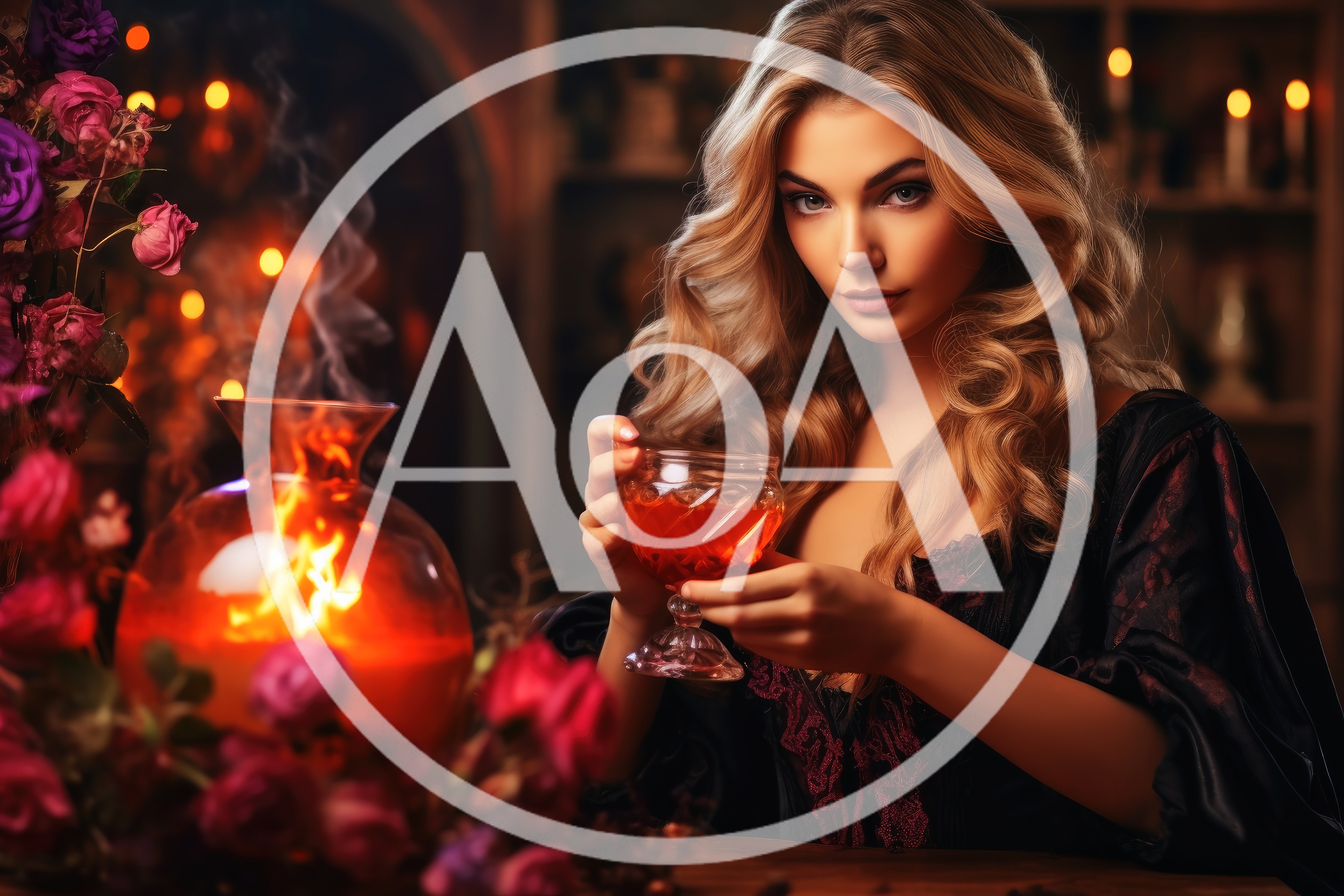 Beautiful Woman Holding A Glowing Potion In A Dark Room