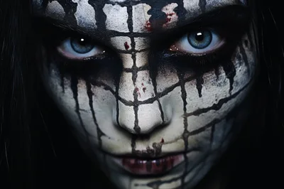 Close Up Portrait Of Woman With Cracked Face Makeup