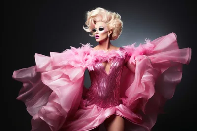 Drag Queen Performing In A Pink Sequined Gown