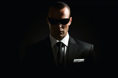Man In Black Suit And Sunglasses