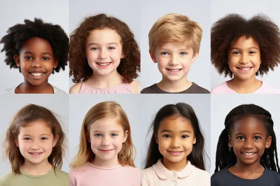 Diverse Group Of Smiling Children Portraits