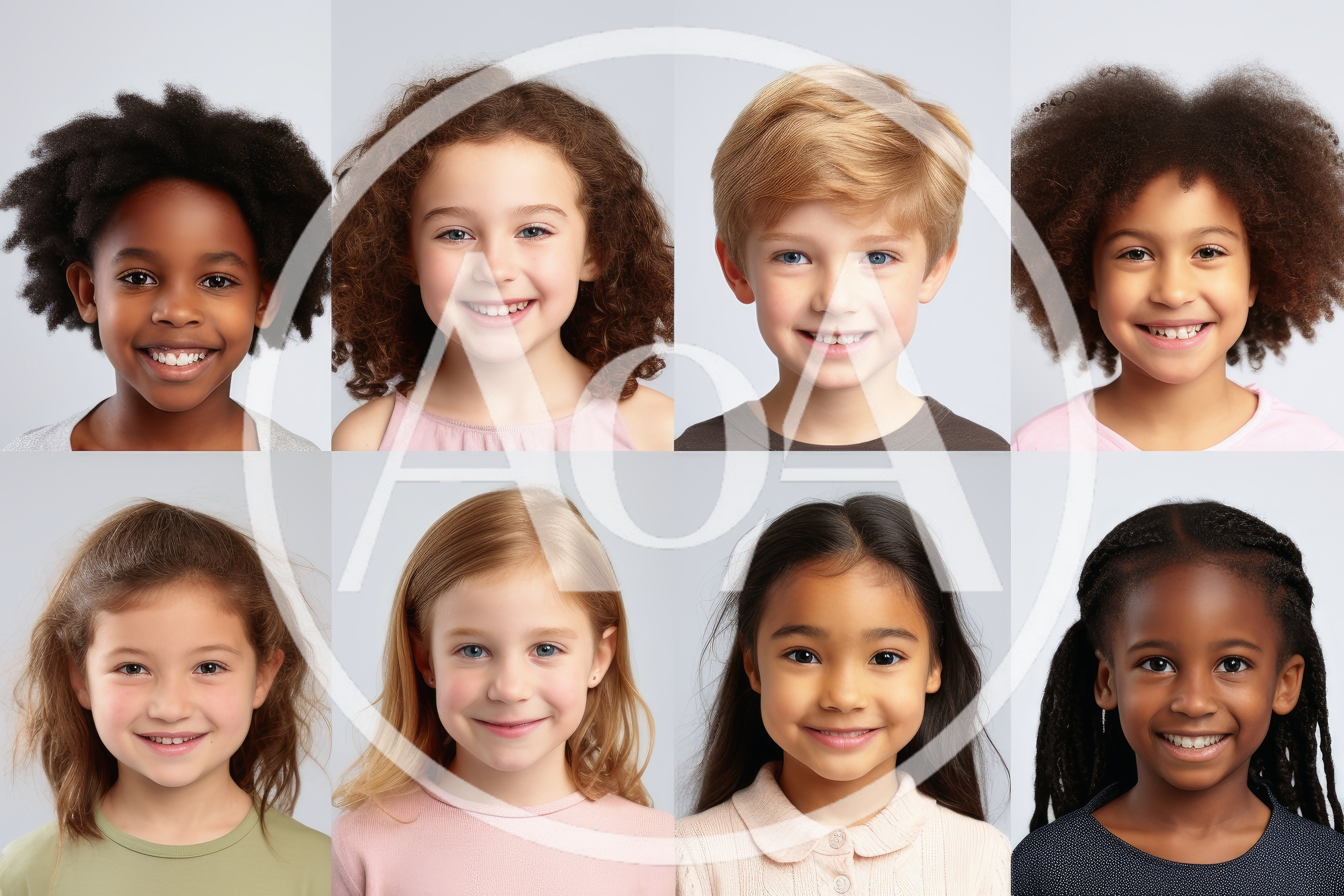 Diverse Group Of Smiling Children Portraits