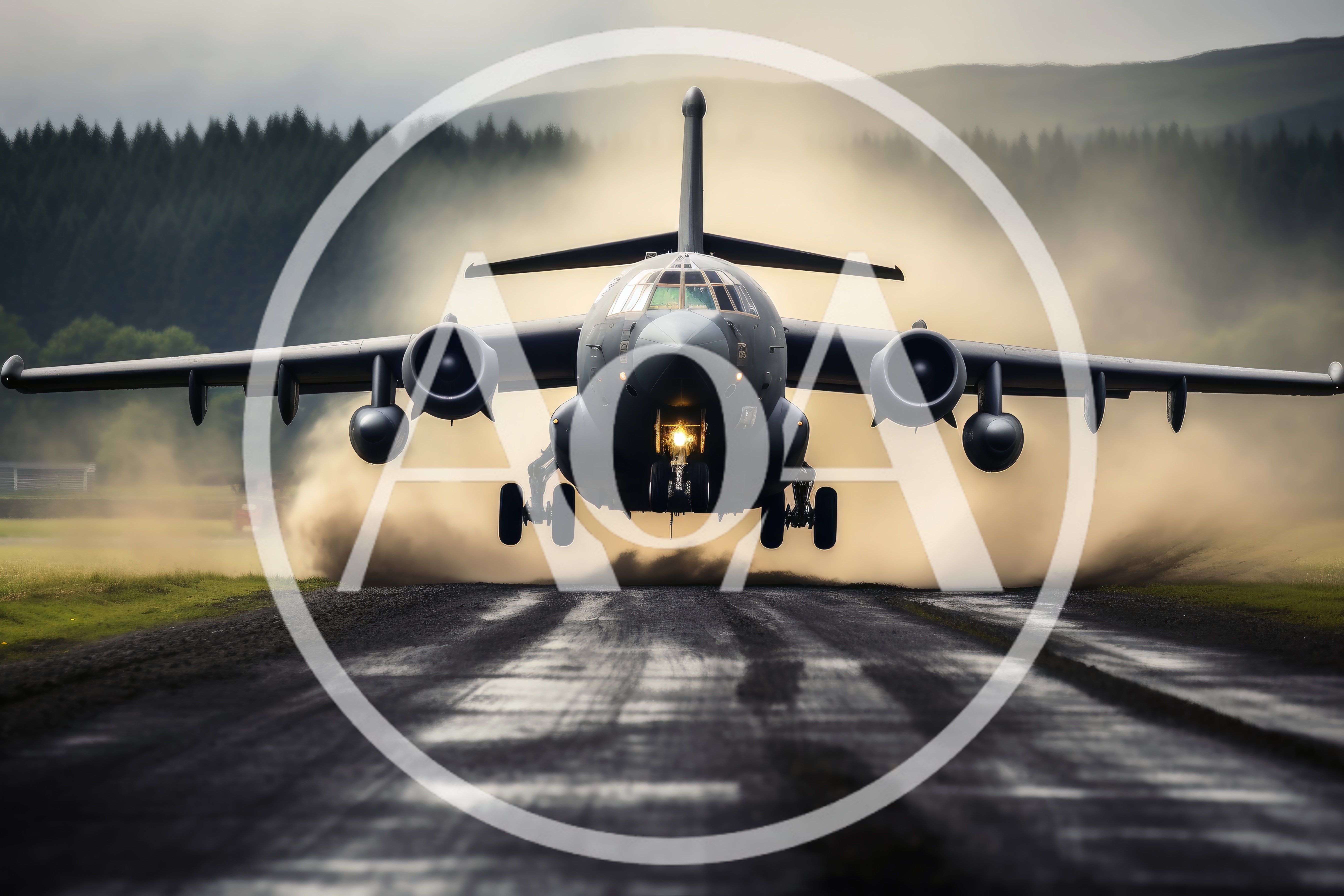 Military Transport Aircraft Taking Off From Unpaved Runway