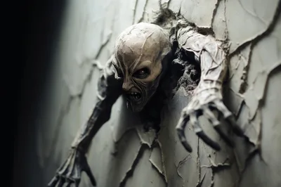 Terrifying Alien Creature Emerging From Cracked Wall