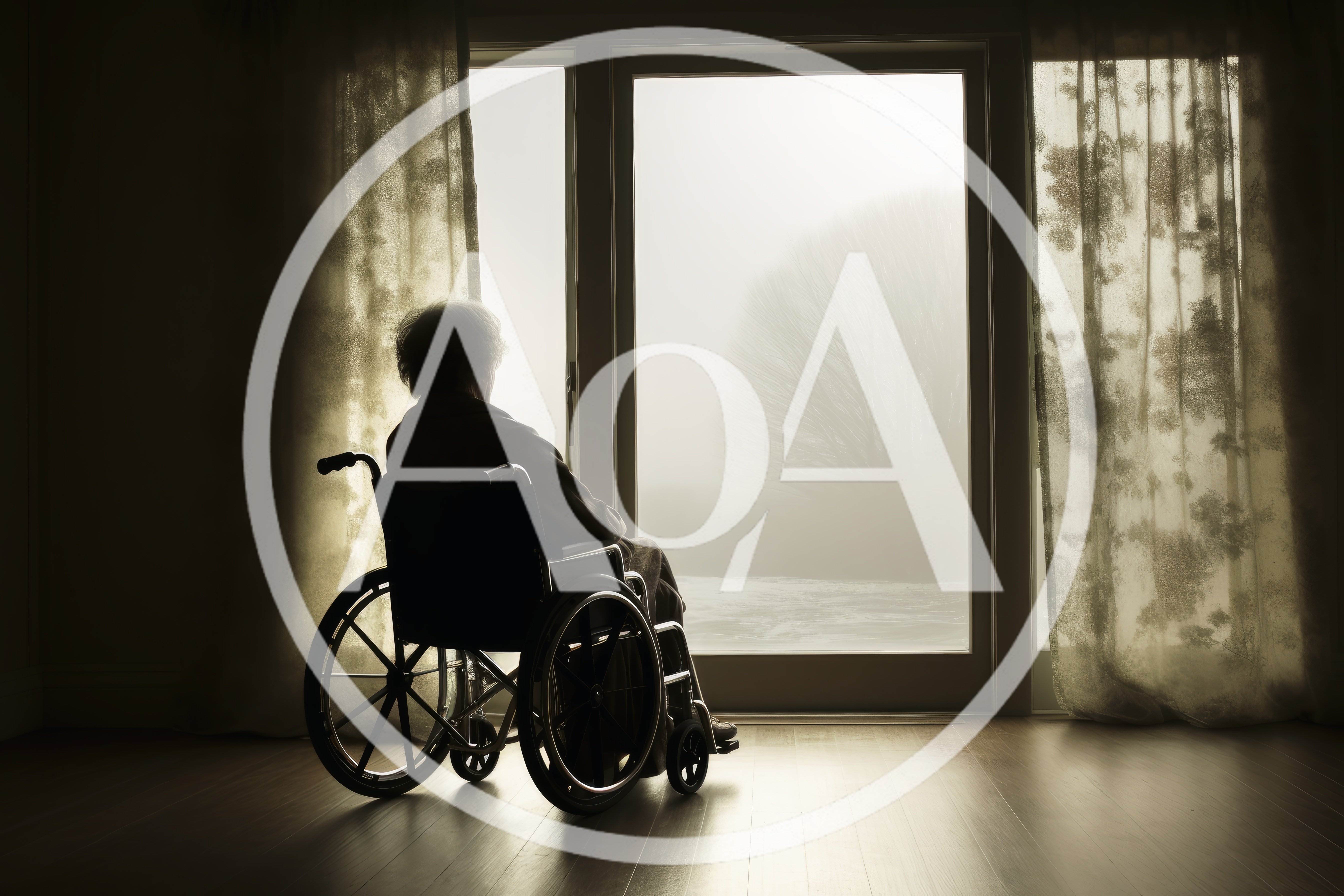 Elderly Person Sitting In Wheelchair Looking Out Window