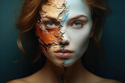 Surreal Portrait Of Woman With Cracked Painted Face
