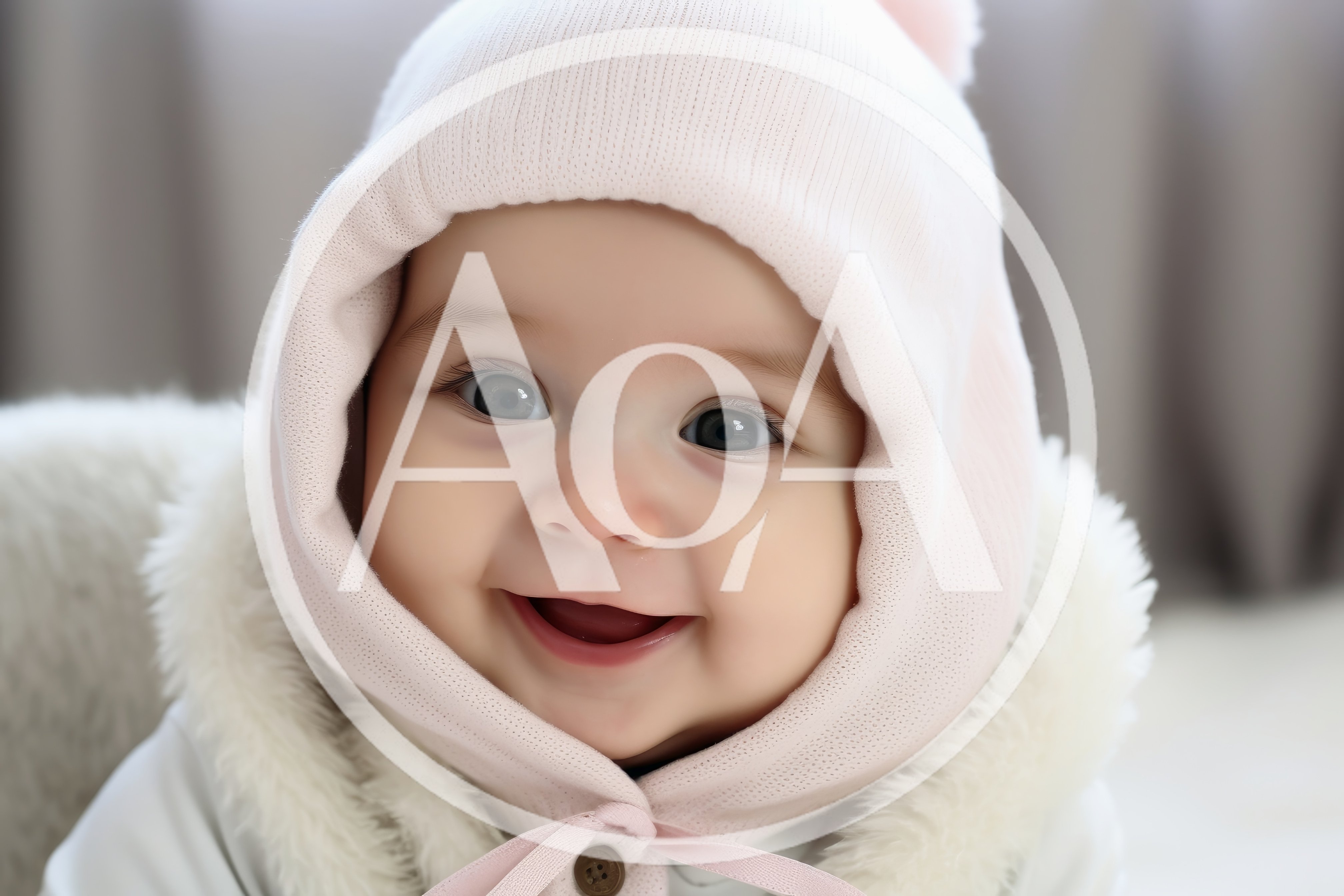 Adorable Smiling Baby Wearing A Pink Winter Bonnet