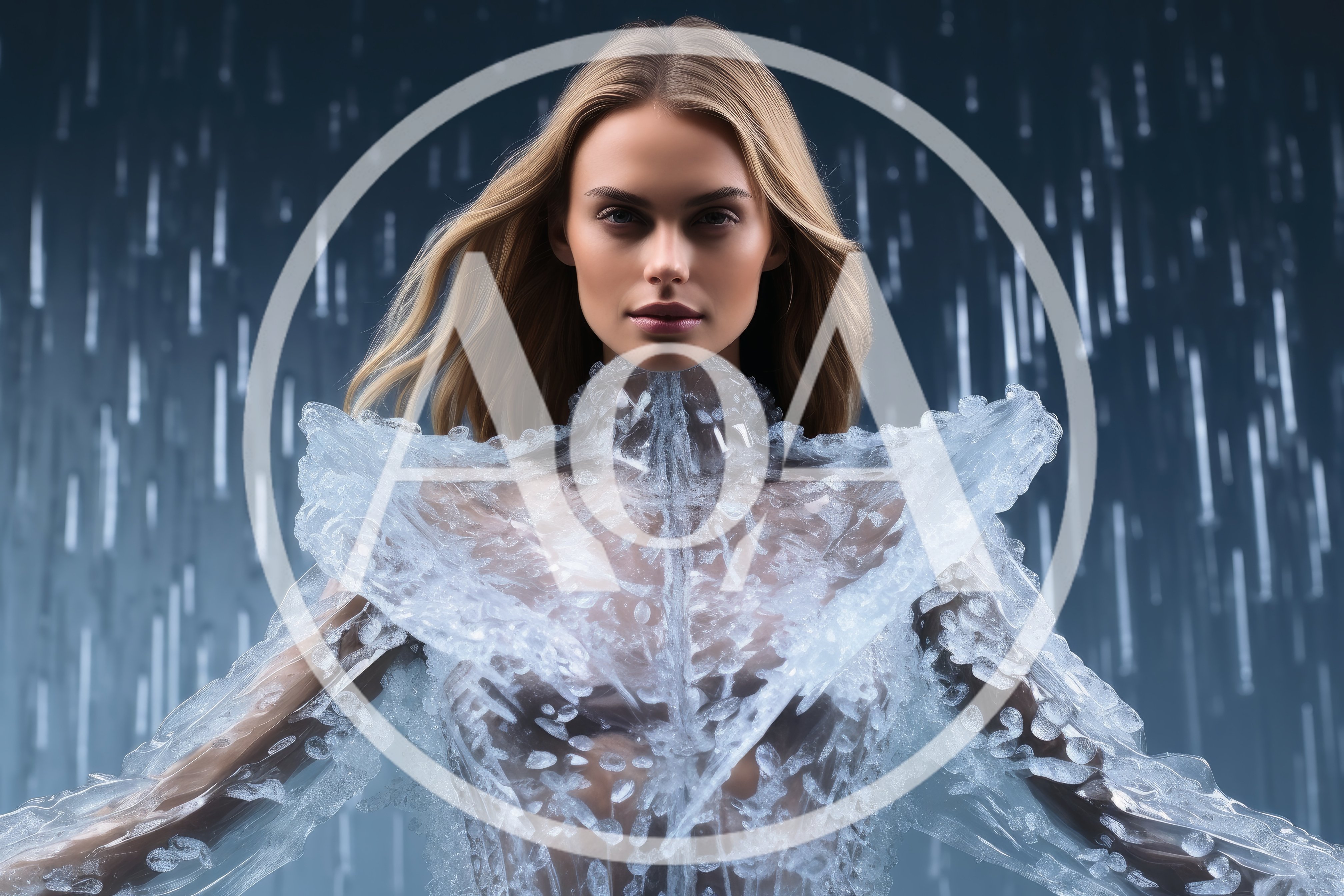Portrait Of A Woman In Futuristic Ice Crystal Attire