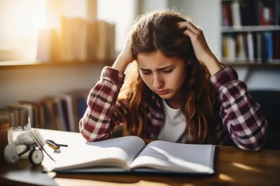 Stressed Student Studying At A Desk