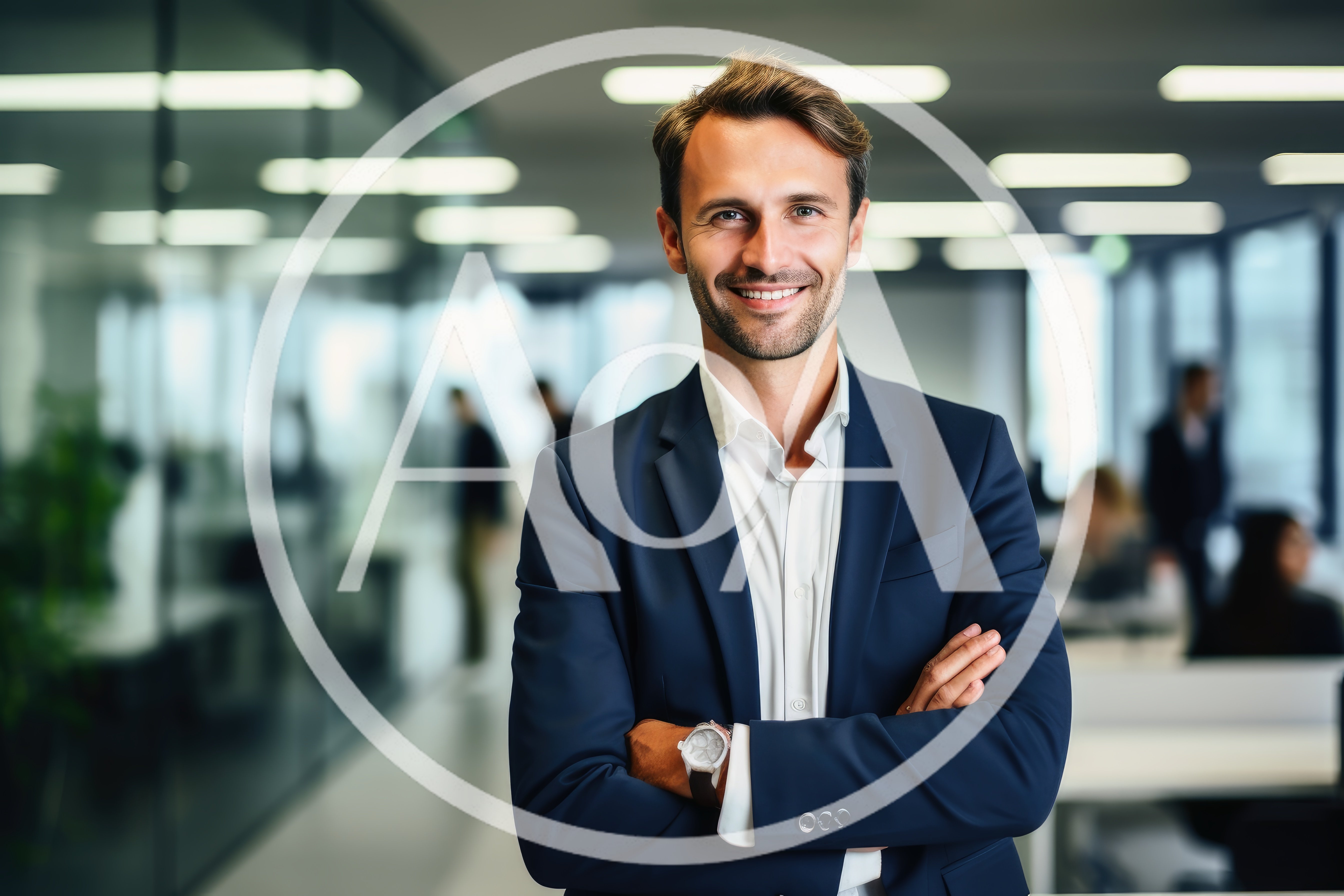 Professional Businessman Standing With Arms Crossed In Modern Office