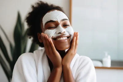 Young Woman Applying White Facial Mask In Bathroom