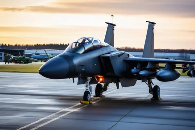 F-15 Eagle Fighter Jet Parked On Airfield Tarmac