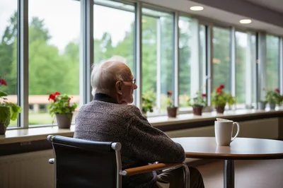 Elderly Man Sitting Alone By A Window