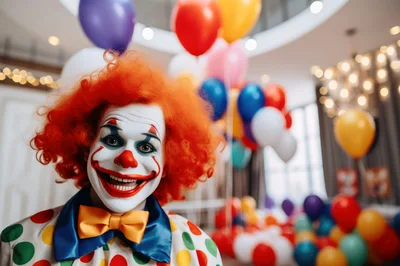 Portrait Of A Smiling Clown With Orange Hair