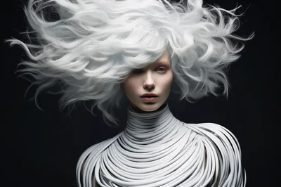 Portrait Of A Woman With Voluminous White Hair