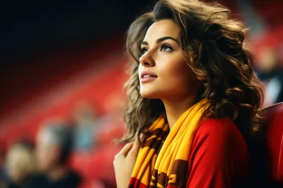 Young Woman Watching Sports Match In Stadium