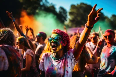 Young Woman Celebrating at Holi Color Festival