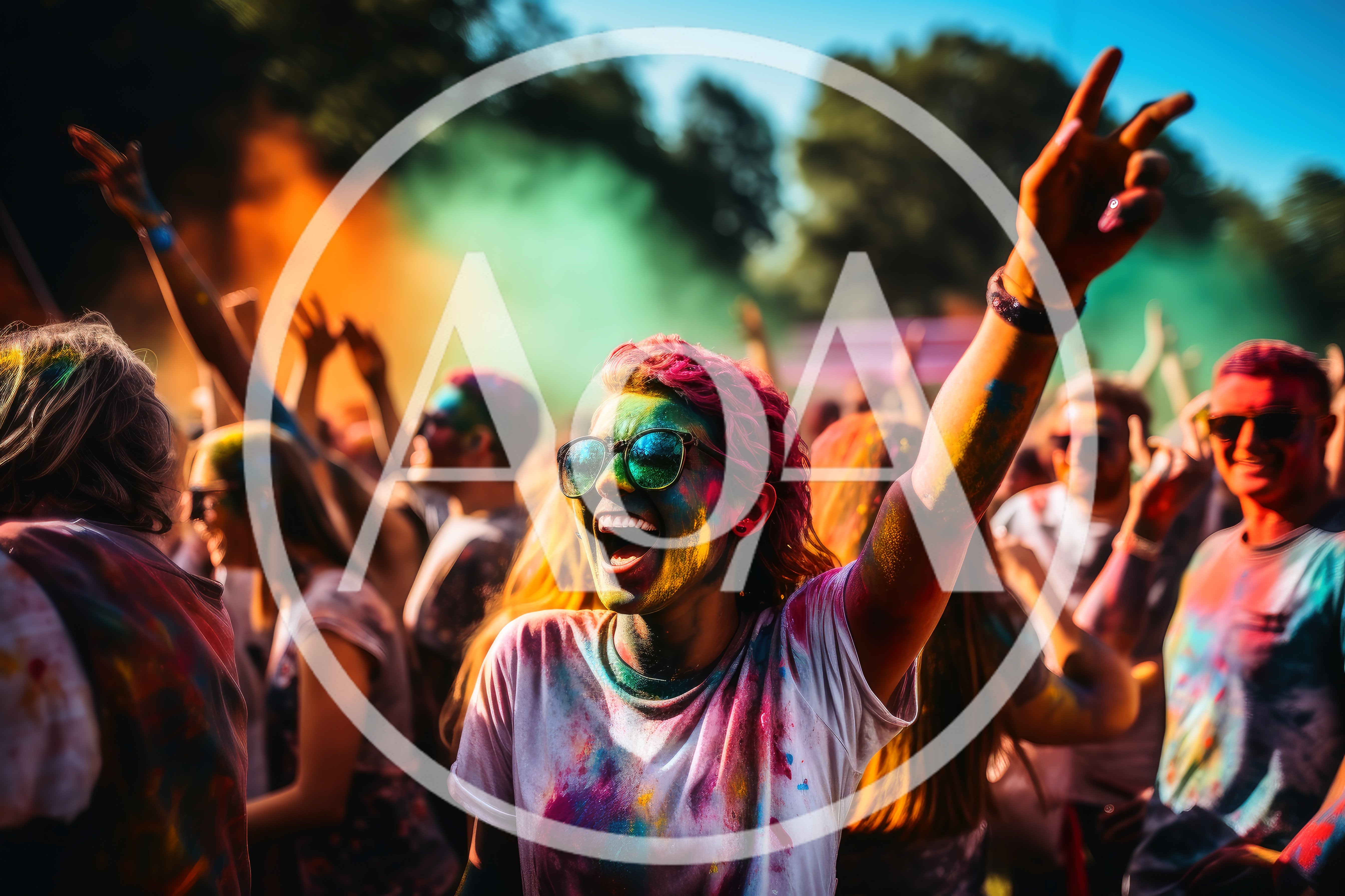 Young Woman Celebrating at Holi Color Festival
