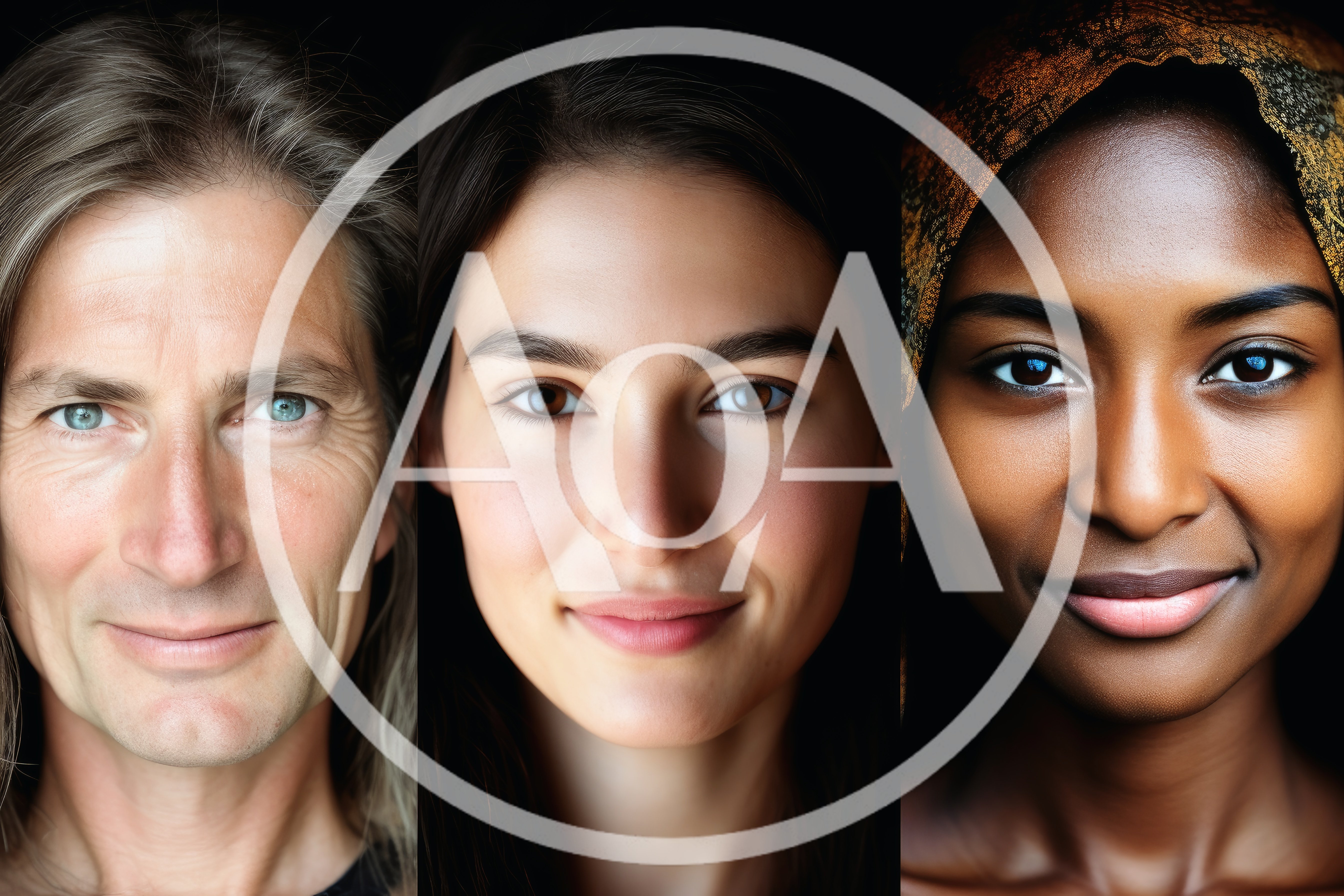 Three Diverse Portraits Of People Against Black Background