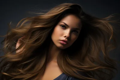 Portrait Of A Beautiful Woman With Flowing Brown Hair