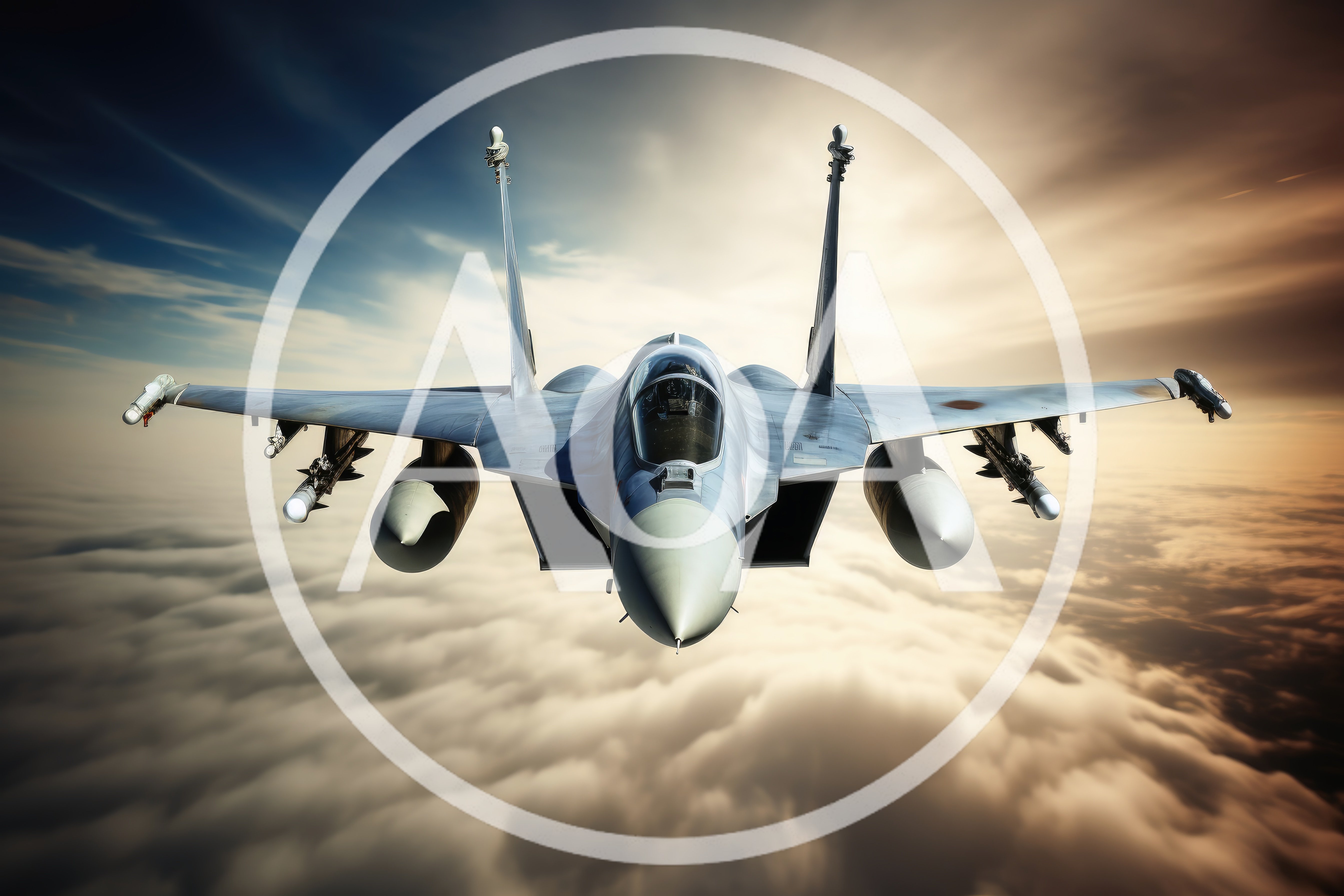 Fighter Jet Flying Above Clouds At Sunset