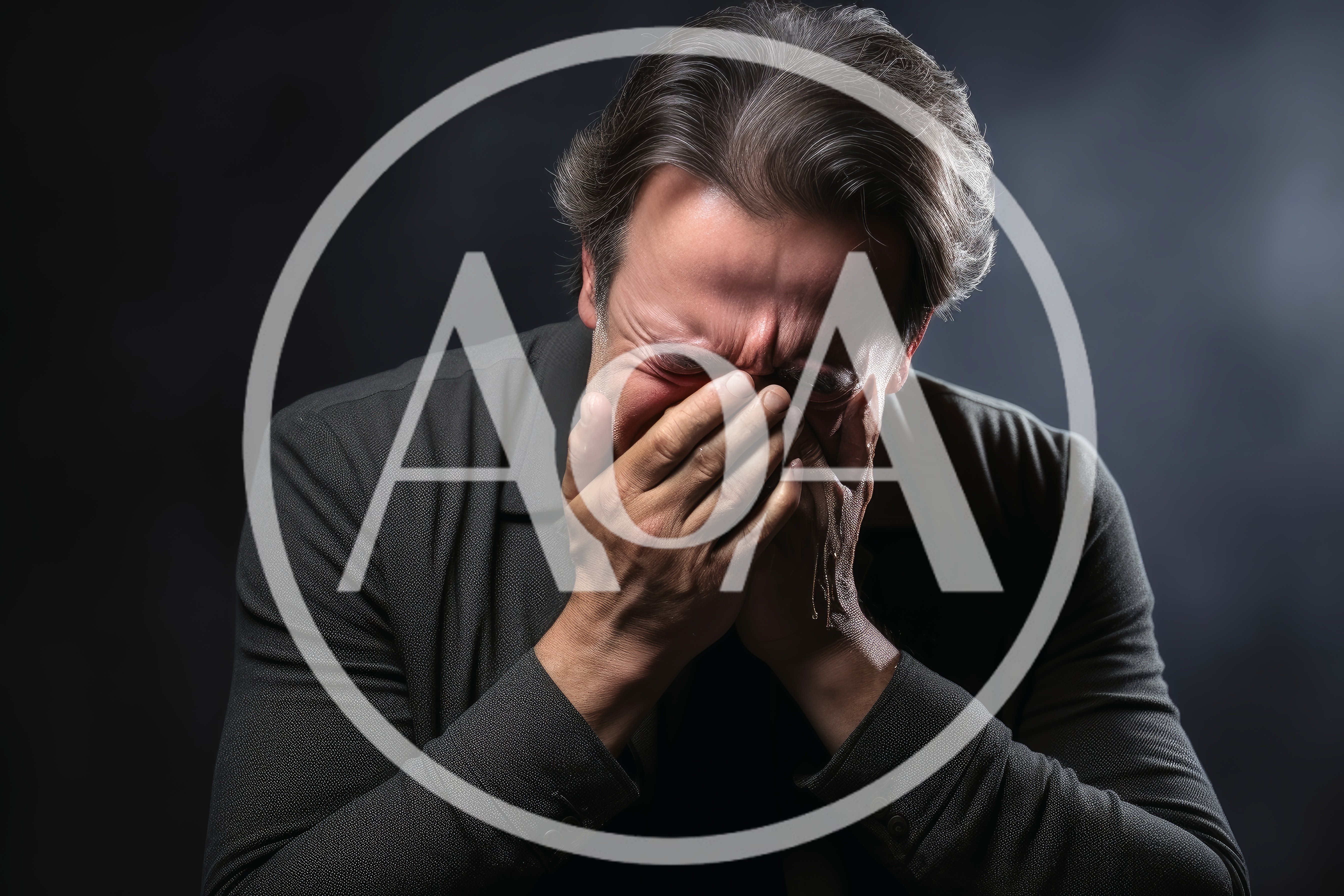 Distressed Man Crying With Hands Over Face