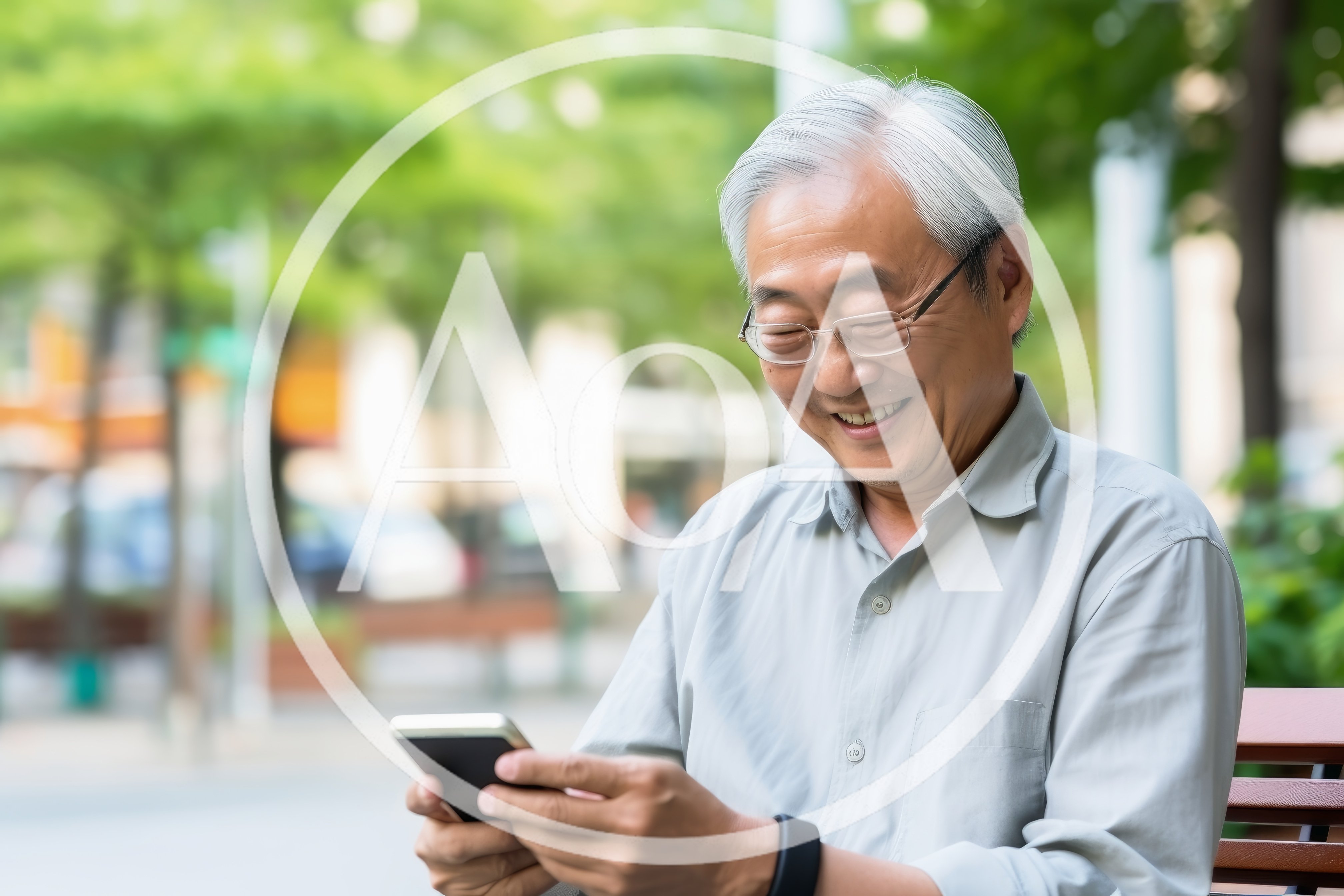 Senior Asian Man Using Smartphone Outdoors