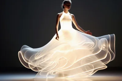 Glowing Luminescent Gown Worn By A Fashion Model
