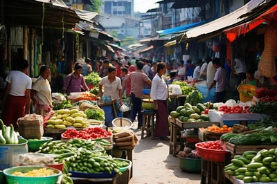 Bustling Outdoor Market Scene With Local Vendors