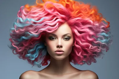 Portrait Of A Woman With Vibrant Multi Colored Hair