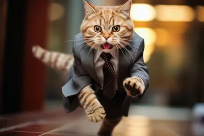 Ginger Cat Wearing A Business Suit Running
